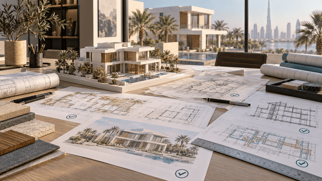 Consultant reviewing Dubai villa renovation approval drawings