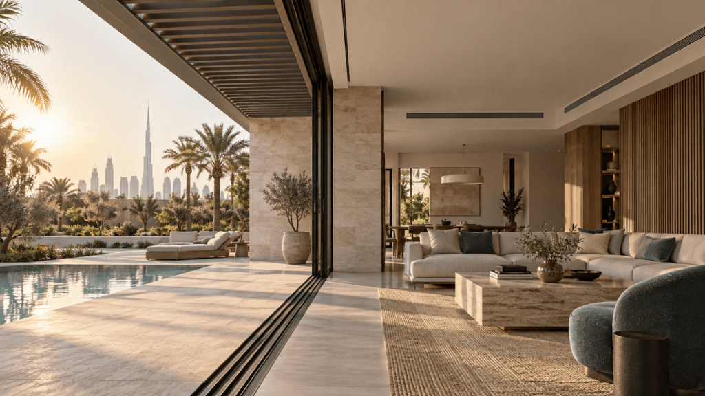 Shaded contemporary villa after a Dubai villa renovation